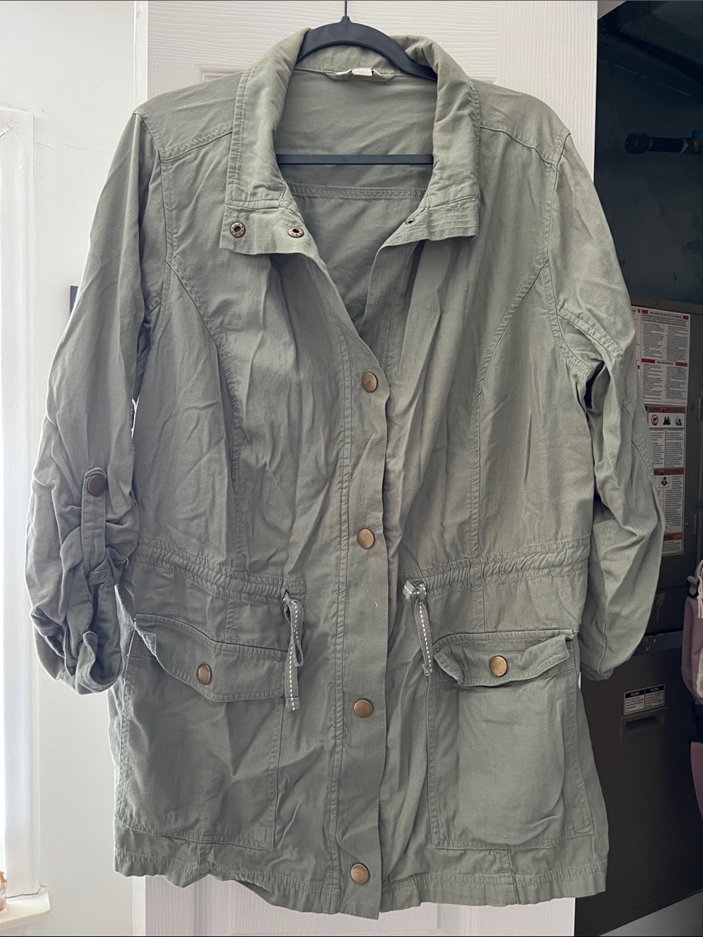 Women's Light Olive Utility Anorak Jacket with Drawstring Waist